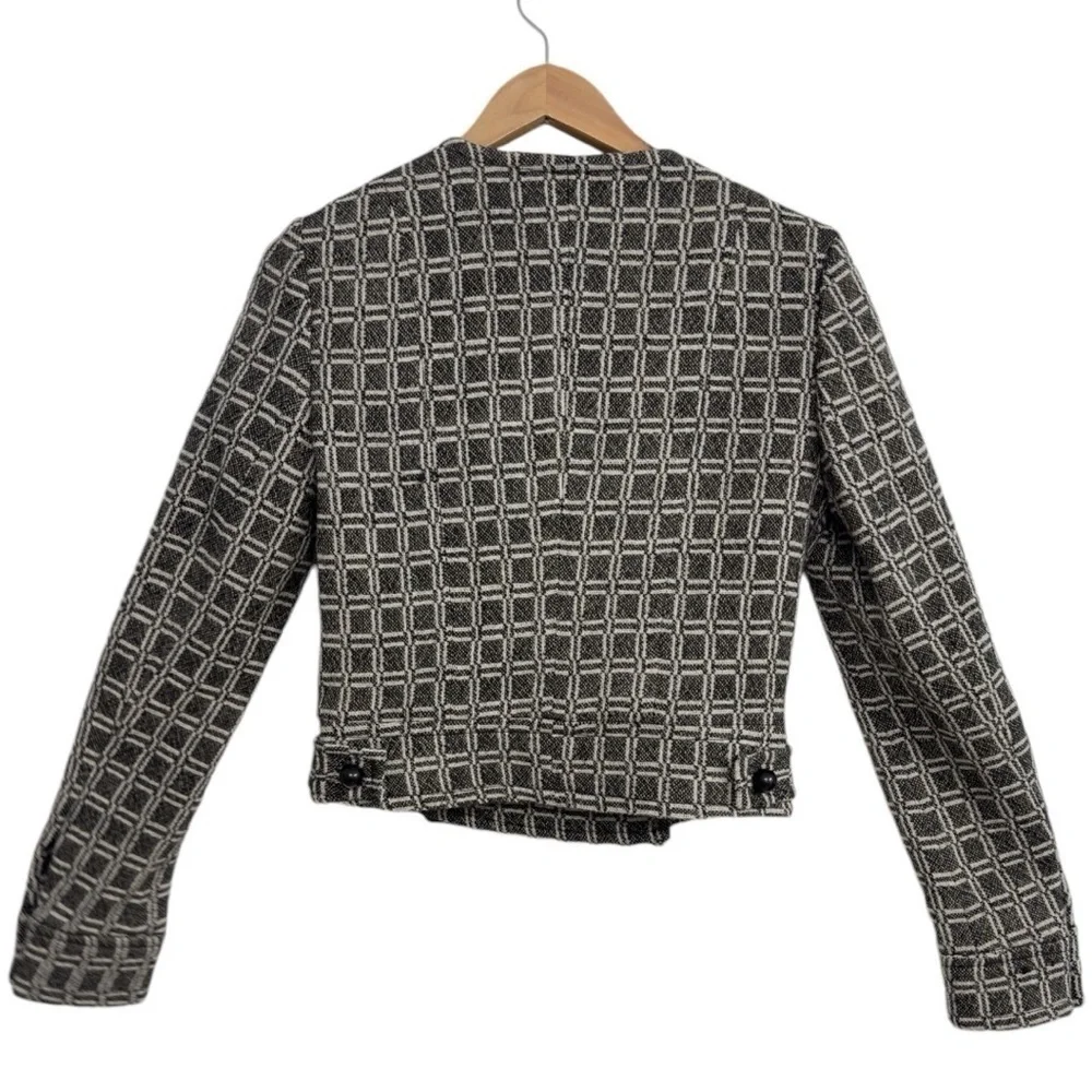 Tracy Reese Geometric Gray Wool Blend Double Breasted Cropped Jacket Size 4